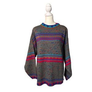 Genesis Vintage Geometric 90’s Style Multicolor Long Sleeve Sweater Size Large